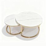 Maple Home 2-Piece Nesting Coffee Table Set, White Marble Pattern Coffee Tables, Luxury Space-Saving Center Table for Living Room