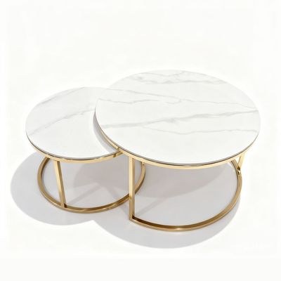 Maple Home 2-Piece Nesting Coffee Table Set, White Marble Pattern Coffee Tables, Luxury Space-Saving Center Table for Living Room - Image 2