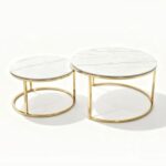 Maple Home 2-Piece Nesting Coffee Table Set, White Marble Pattern Coffee Tables, Luxury Space-Saving Center Table for Living Room