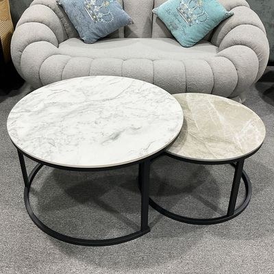 Maple Home 2-Piece Nesting Coffee Table Set, White-Gray Marble Pattern Coffee Tables, Space-Saving Modern Center Table for Living Room