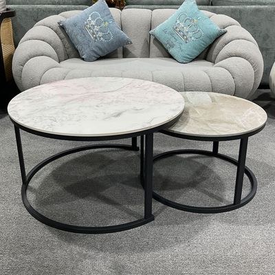 Maple Home 2-Piece Nesting Coffee Table Set, White-Gray Marble Pattern Coffee Tables, Space-Saving Modern Center Table for Living Room - Image 2