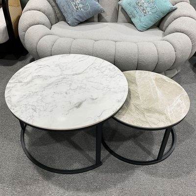 Maple Home 2-Piece Nesting Coffee Table Set, White-Gray Marble Pattern Coffee Tables, Space-Saving Modern Center Table for Living Room - Image 3