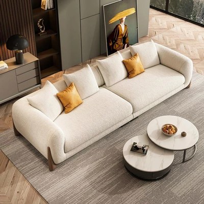 Luxury Living Room 2-Seater Sofa in Plush Fleece and Wooden Accents - Off White - 190 cm - Image 2