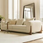 Luxury Living Room Sofa Set – Single and 4-Seater with Ottoman in Plush Fleece and Wooden Accents - Off White