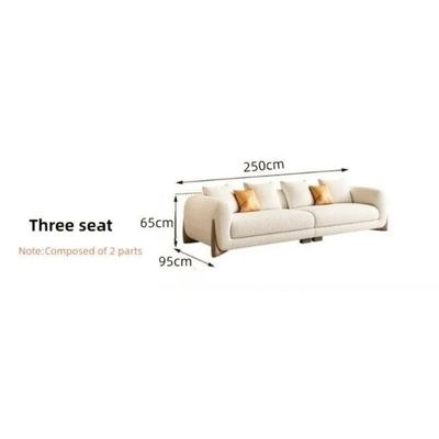 Luxury Living Room 3-Seater Sofa in Plush Fleece and Wooden Accents - Off White - 250 cm - Image 4