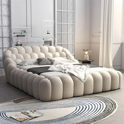 Modern Cloud Tufted Upholstered Bed – Curved Bubble Design – Beige Velvet – Luxury Contemporary Bedroom Furniture – Queen Size Bed 150 × 200 - Image 2
