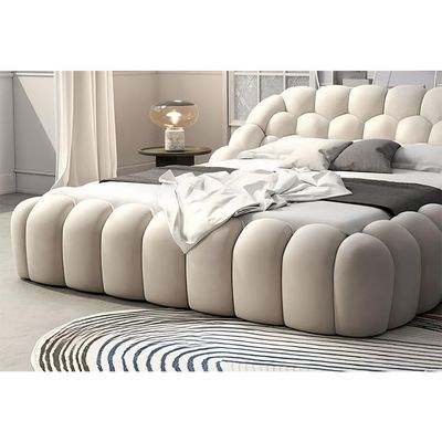 Modern Cloud Tufted Upholstered Bed – Curved Bubble Design – Beige Velvet – Luxury Contemporary Bedroom Furniture – Queen Size Bed 150 × 200 - Image 3