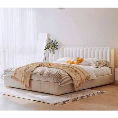 Luxury Velvet Upholstered Bed – Vertical Panel Headboard – Elegant Off White Design – King Size 180 × 200 - Image 2