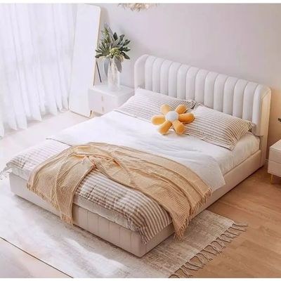 Luxury Velvet Upholstered Bed – Vertical Panel Headboard – Elegant Off White Design – King Size 180 × 200 - Image 3