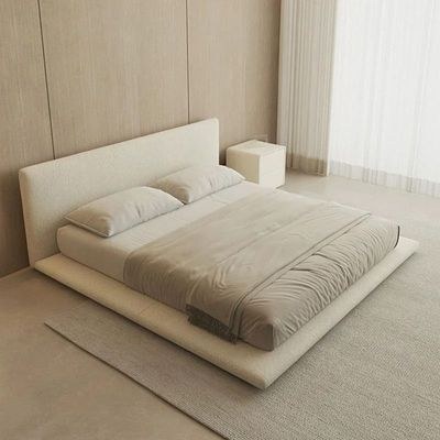 Modern Sleek Low-Profile Platform Bed with Headboard, Velvet Upholstery, Solid Wood Panel Bed Frame - White - King Size 180x200 - Image 2