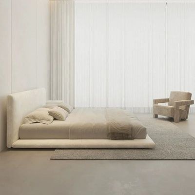 Modern Sleek Low-Profile Platform Bed with Headboard, Velvet Upholstery, Solid Wood Panel Bed Frame - White - King Size 180x200 - Image 3