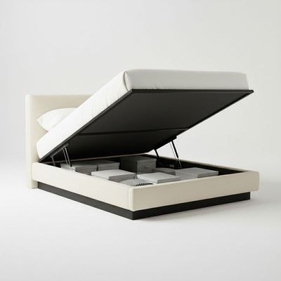 HavenRise Upholstered Hydraulic Bed with Storage L90xW190xH40 Cream with 1 Year Warranty - Image 2