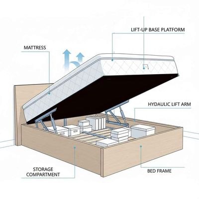 HavenRise Upholstered Hydraulic Bed with Storage L90xW190xH40 Cream with 1 Year Warranty - Image 3
