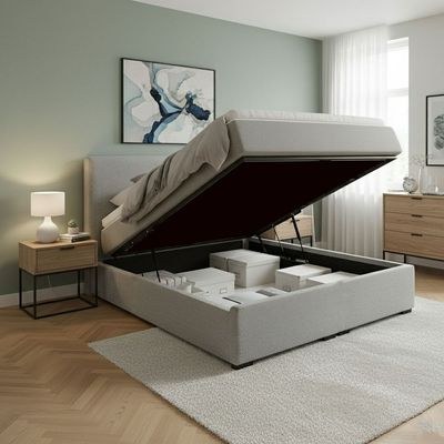 Sereno Upholstered Hydraulic Bed with Storage L120xW200xH40 Grey with 1 Year Warranty