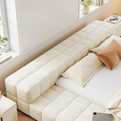 Modern Upholstered Low-Profile Bed – Boucle Fabric – Off White – King Size 180 × 200 - Image 4