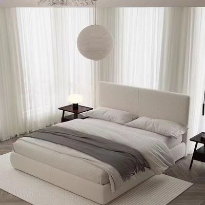 Contemporary Platform Bed – Soft Velvet Upholstery – Low-Profile Minimalist Design – White – Queen Size 150 × 200 - Image 2