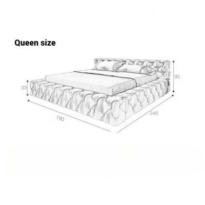 Minimalist Luxury Upholstered Bed Frame – Soft Tufted Platform Bed Design – Soft Velvet – Light Pink – Queen Size - Image 2