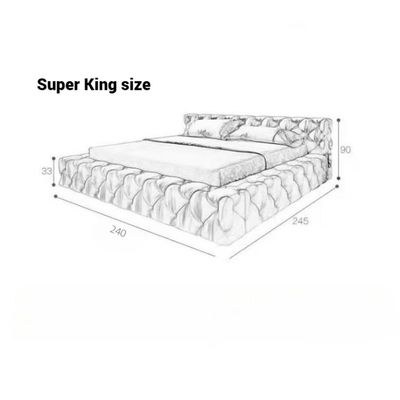 Minimalist Luxury Upholstered Bed Frame – Soft Tufted Platform Bed Design – Soft Velvet – White – Super King Size - Image 2