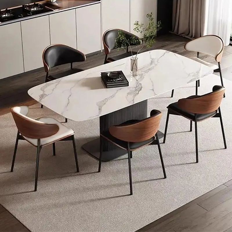 Maple Home Dining Chair,Leather Seat&Back,Wooden Patten,Black Metal Legs,Off-White - Image 3