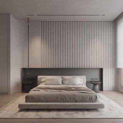 Modern Linen Upholstered Bed Frame – Low Profile Platform Bed with Wide Padded Headboard – Contemporary Minimalist Bedroom Furniture – Queen Size 150 x 200 cm