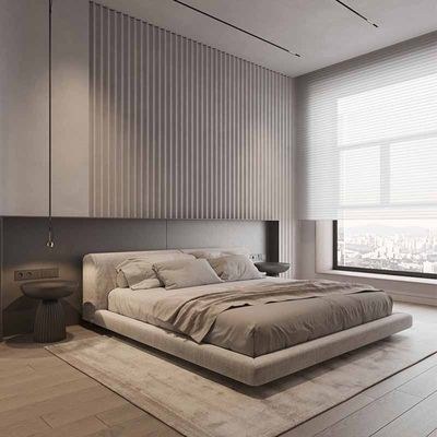Modern Linen Upholstered Bed Frame – Low Profile Platform Bed with Wide Padded Headboard – Contemporary Minimalist Bedroom Furniture – Queen Size 150 x 200 cm - Image 2