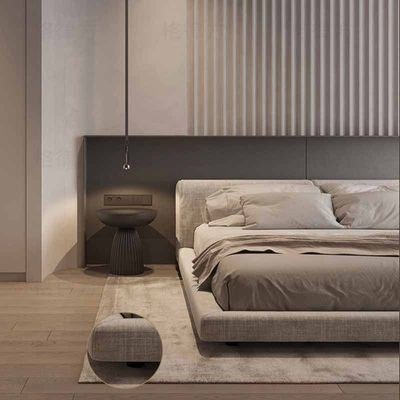 Modern Linen Upholstered Bed Frame – Low Profile Platform Bed with Wide Padded Headboard – Contemporary Minimalist Bedroom Furniture – Queen Size 150 x 200 cm - Image 5