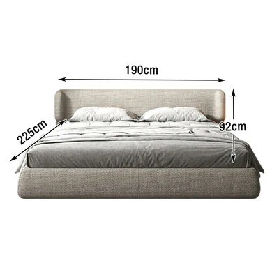 Modern Linen Upholstered Bed Frame – Low Profile Platform Bed with Wide Padded Headboard – Contemporary Minimalist Bedroom Furniture – Beige – Queen Size 150 × 200 - Image 4
