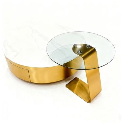 Maple Home Nesting Coffee Table Set,90cm&55cm Drawer White Marble Pattern&Tempered Glass Top,Gold Stainless Steel Frame Living Room Furniture - Image 2
