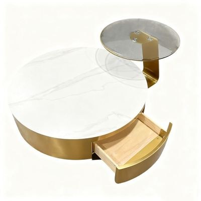 Maple Home Nesting Coffee Table Set,90cm&55cm Drawer White Marble Pattern&Tempered Glass Top,Gold Stainless Steel Frame Living Room Furniture - Image 4