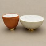 Maple Home Bowl-Shaped Nesting Coffee Table Set,72cm&47cm,White Marble Pattern,Beige/Orange Faux Leather Wrapped,Living Room Furniture