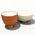Maple Home Bowl-Shaped Nesting Coffee Table Set,72cm&47cm,White Marble Pattern,Beige/Orange Faux Leather Wrapped,Living Room Furniture