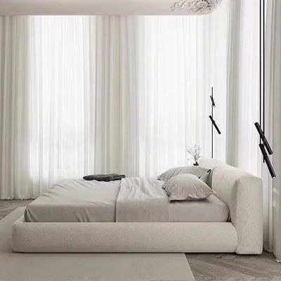 Bouclé Contemporary Bed Frame, Upholstered Platform Bed with Padded Headboard - Light gray - Queen Size 160x200 - Image 4