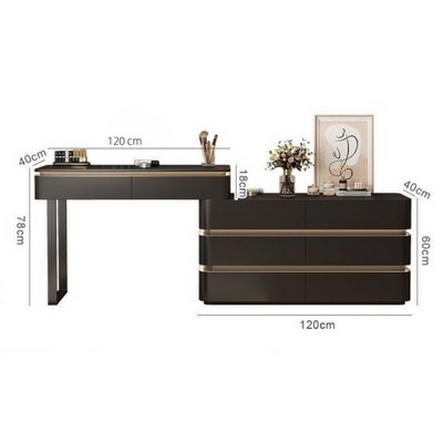 Modern Dressing Table with Round LED Mirror – Drawers & Stool – 120cm – Black Finish - Image 3