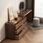 Modern Wooden Dressing Table with LED Mirror – 6 Drawer Vanity Desk with Modular Design & Upholstered Stool