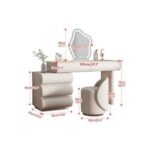 Modern Cream Vanity Dressing Table Set with LED Mirror and Upholstered Chair Luxury Makeup Desk with Drawers Contemporary Bedroom Beauty Station