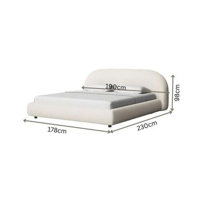 Modern Cloud Bed Frame, Upholstered Boucle Queen Bed with Curved Headboard, Sturdy Construction - Off-White - Queen Size 160x200 - Image 4