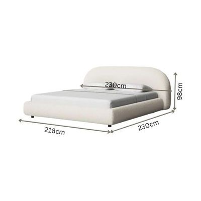 Modern Cloud Bed Frame, Upholstered Boucle Super King Bed with Curved Headboard, Sturdy Construction - Off-White - Super King Size 200x200 - Image 4