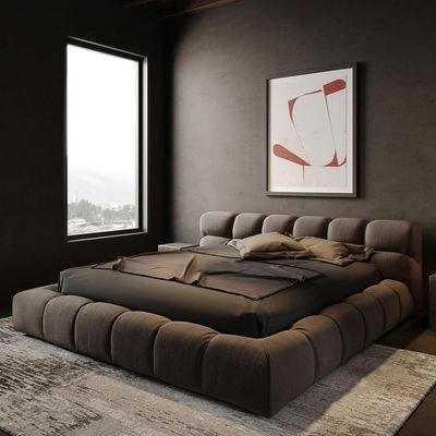 Bubble Super King Bed, Modern Upholstered Platform Cozy Bed Frame with Padded Headboard - Dark Gray - Super King Size 200x200
