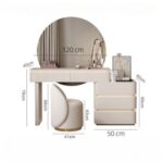 Modern Dressing Table with Round LED Mirror – Drawers & Stool – 120cm – White Finish
