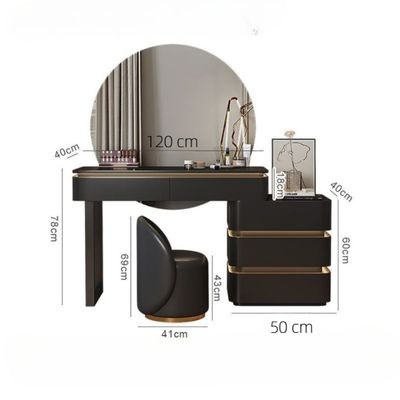 Modern Dressing Table with Round LED Mirror – Drawers & Stool – 120cm – Black Finish - Image 2