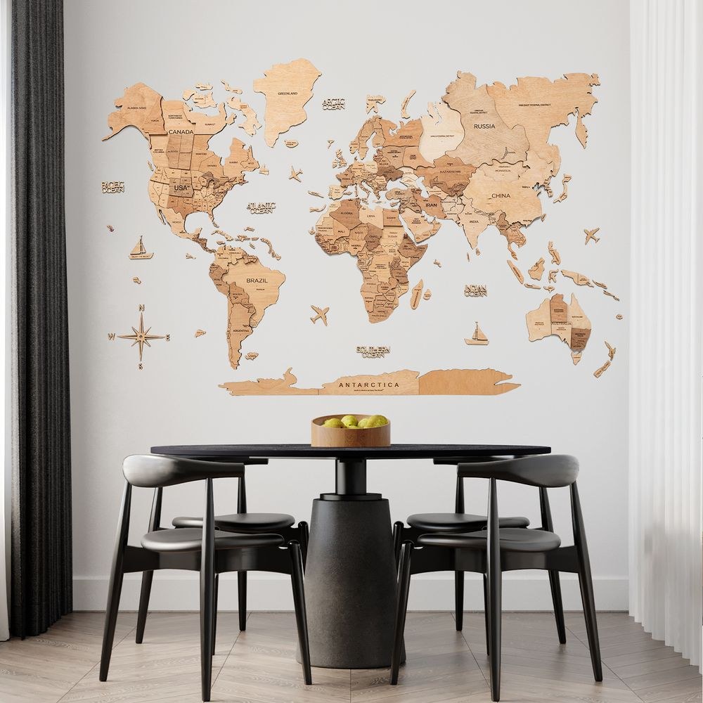 Enjoy The Wood 3D LED Wooden World Map Wall Decor, Light Wood Backlit Illuminated Wall Art with Warm Ambient Lighting, Luxury Feature Wall Decor for Home and Office UAE – Light XL (200 x 120 cm)