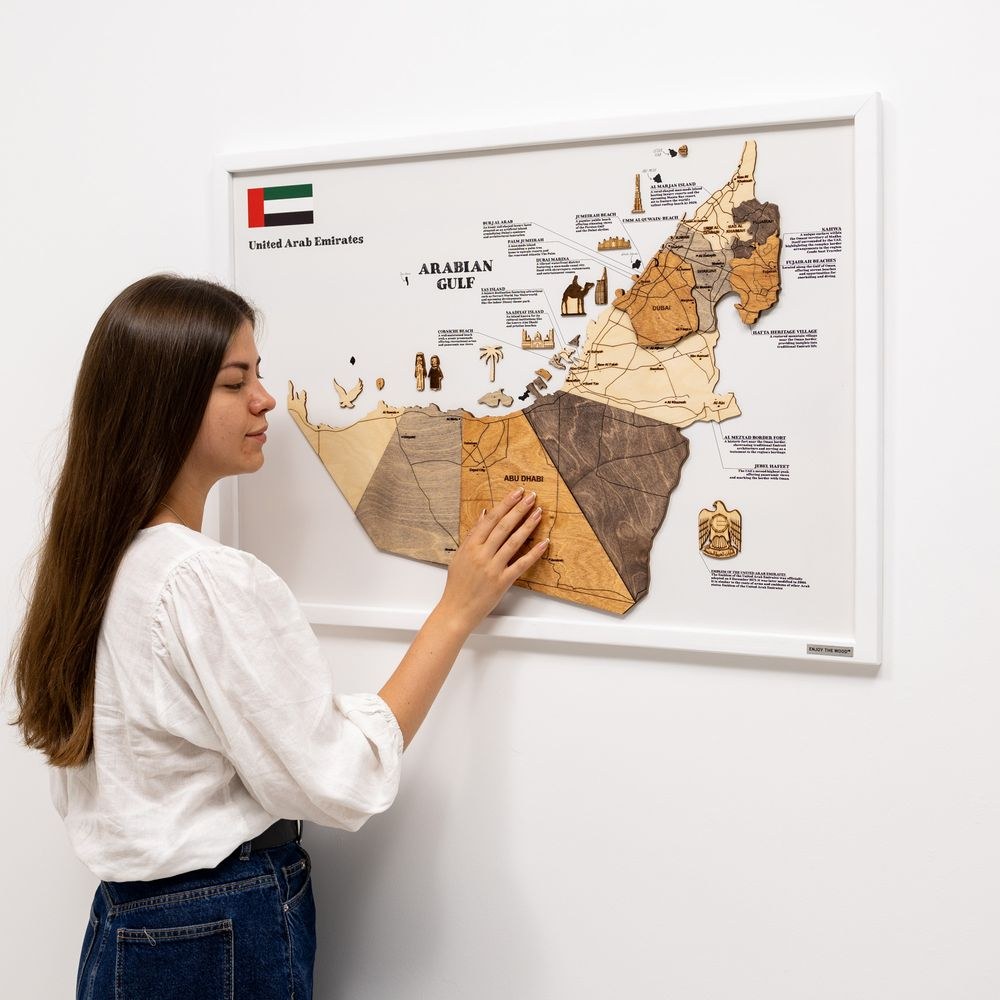 Enjoy The Wood 3D Wooden UAE Map on Panel Wall Decor, Multicolor Wall Art Ready to Hang, Premium UAE Gift, Emirati Gift, Dubai and Abu Dhabi Gift Idea – Multicolor M (84 x 58 cm) - Image 4