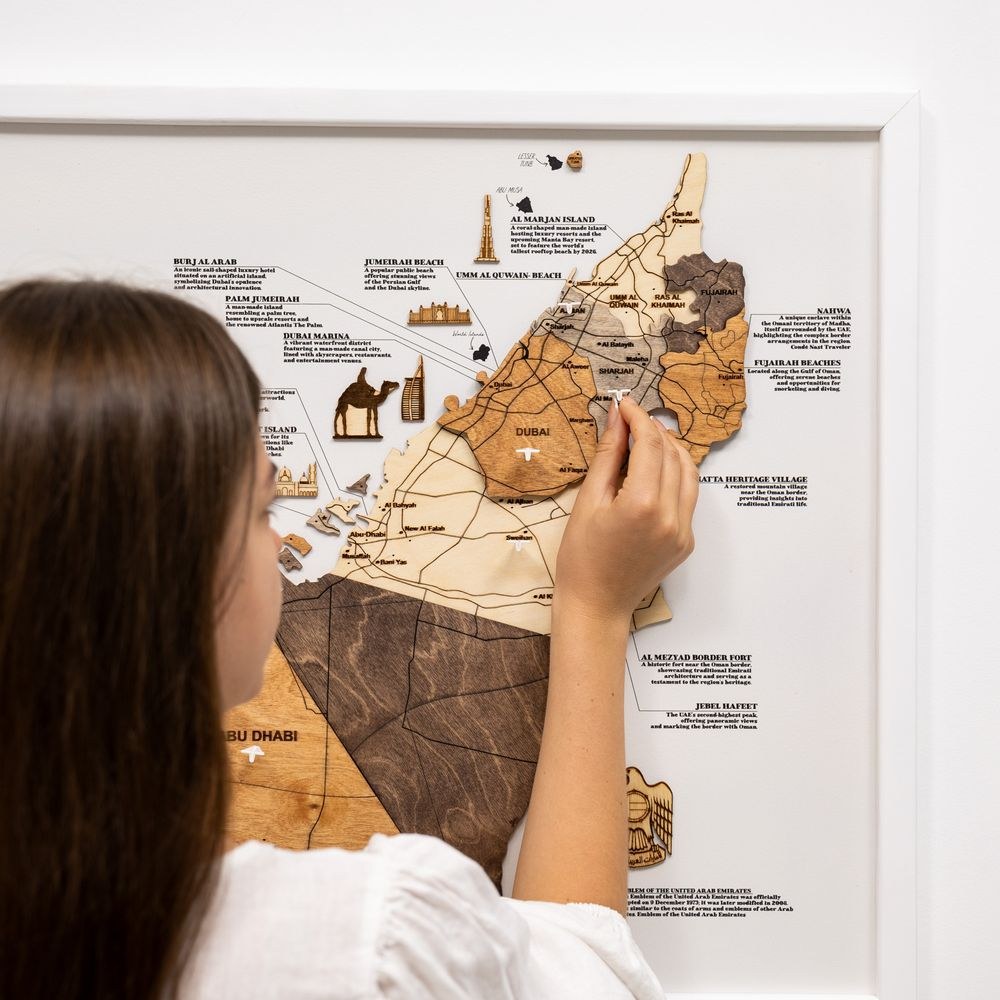 Enjoy The Wood 3D Wooden UAE Map on Panel Wall Decor, Multicolor Wall Art Ready to Hang, Premium UAE Gift, Emirati Gift, Dubai and Abu Dhabi Gift Idea – Multicolor M (84 x 58 cm) - Image 5