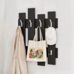 Mourah Home Wave Hanger, Wall Mounted Coat Hooks, Modern Geometric Design, 4 Hooks, Space Saving Storage- Black Wood