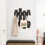 Mourah Home Wave Hanger, Wall Mounted Coat Hooks, Modern Geometric Design, 4 Hooks, Space Saving Storage- Black Wood