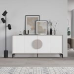 Mourah Home Gora Console - Modern Sideboard With 4 Doors - Storage Cabinet For Living Room, Office, Lounge, Dining Room, Kitchen, Hallway - 35.6X82X180 Cm - White- Light Mocha