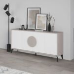 Mourah Home Gora Console - Modern Sideboard With 4 Doors - Storage Cabinet For Living Room, Office, Lounge, Dining Room, Kitchen, Hallway - 35.6X82X180 Cm - White- Light Mocha
