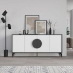 Mourah Home Gora Console - Modern Sideboard With 4 Doors - Storage Cabinet For Living Room, Office, Lounge, Dining Room, Kitchen, Hallway - 35.6X82X180 Cm - Grey- White