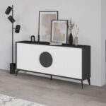 Mourah Home Gora Console - Modern Sideboard With 4 Doors - Storage Cabinet For Living Room, Office, Lounge, Dining Room, Kitchen, Hallway - 35.6X82X180 Cm - Grey- White