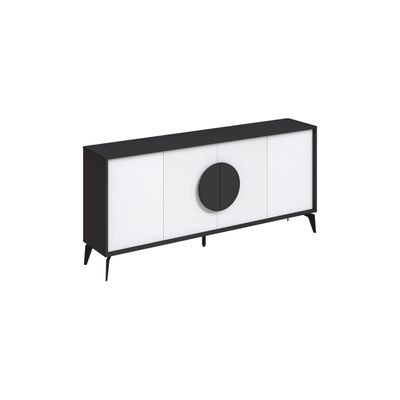Mourah Home Gora Console - Modern Sideboard With 4 Doors - Storage Cabinet For Living Room, Office, Lounge, Dining Room, Kitchen, Hallway - 35.6X82X180 Cm - Grey- White - Image 3